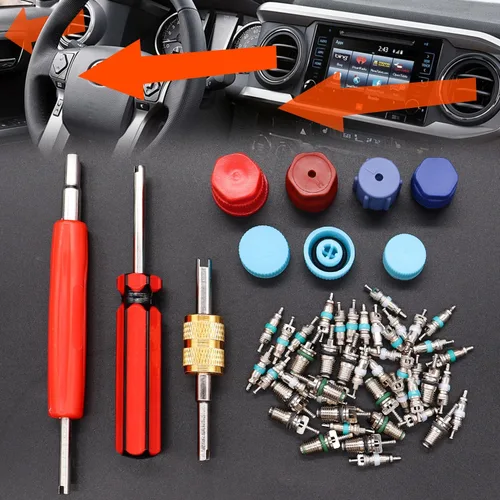 Vista 6 de Taiss Kit de accesorios de núcleo de válvula de aire acondicionado de coche, 102 Uds., con herramienta de extracción de núcleo de válvula, R12 102