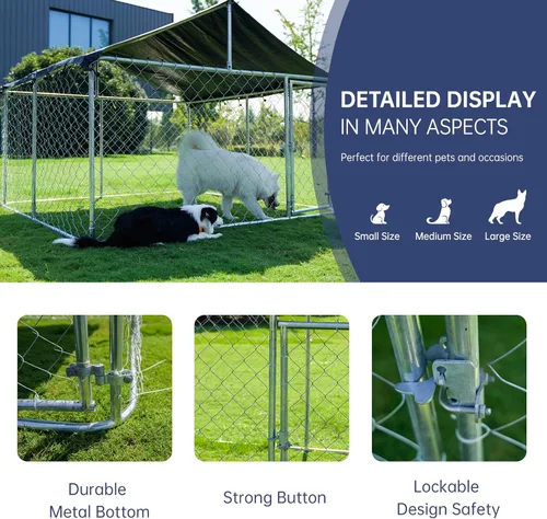 Vista 5 de Petony Recinto para perros al aire libre resistente para perros Caseta de malla para perros jaula grande para mascotas, valla de acero con bloqueo