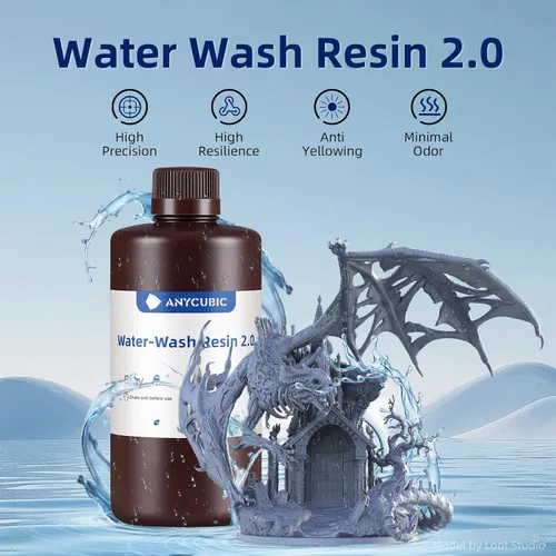 Vista 2 de ANYCUBIC Resina lavable al agua 2.0, resina de impresora 3D con baja viscosidad e impresión rápida, resina 3D de curado UV de alta precisión de 405