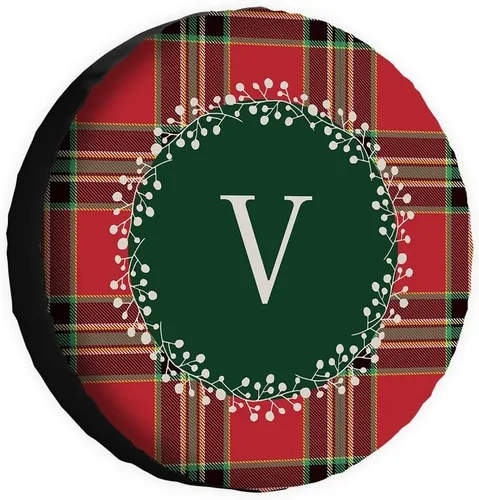 Vista 8 de Buffalo Check Plaid Initial Spare Tire Cover Monogram Letter A Wheel Protectors Covers Water Dust Proof 14 Inch Wheel Covers Universal for Trailer