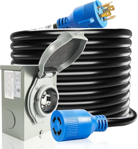 Vista 10 de Cable generador de 50 amperios y caja de entrada de alimentación, cables de generador de 15 pies de 50 amperios, cable de alimentación de generador