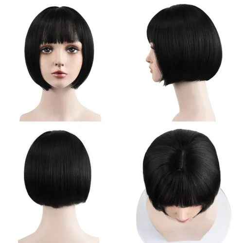 Vista 2 de REECHO peluca corta con flequillo, de cabello sintético, para cosplay, para mujeres