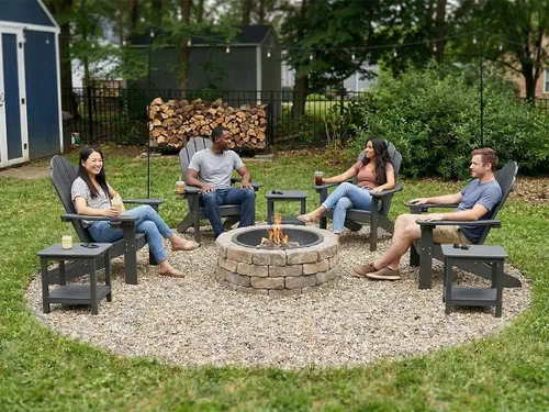 Vista 12 de LUE BONA HDPS Sillas Adirondack de 2, Silla para Hoguera al Aire Libre, Resistente a la Intemperie con Portavasos, Silla Moderna de Plástico