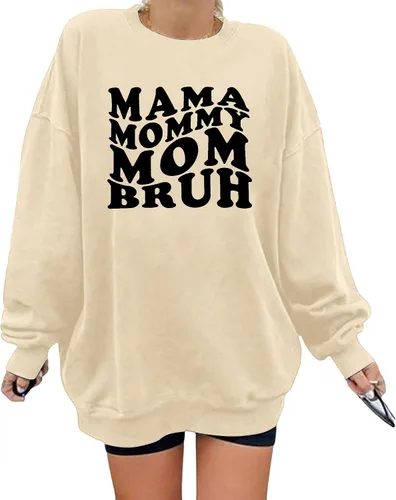 LOTUCY Sudadera de gran tamaño para mujer mamá mamá mamá bruh casual cuello redondo holgada manga larga marino