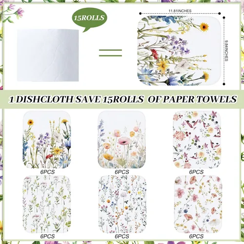 Vista 3 de Paquete de 36 paños de limpieza reutilizables, lavables, de algodón, para suministros de fiesta en el hogar, a granel, 9.84 x 11.81 pulgadas