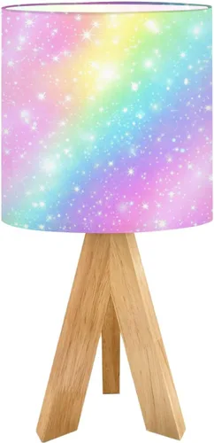 Vista 16 de Tripod Bedside Desk Table Lamp Minimal Fluid Gradient Blurred Wave Pastel Color Earth Tone Green Pink Wood Nightstand Lamp with Linen Fabric Shade
