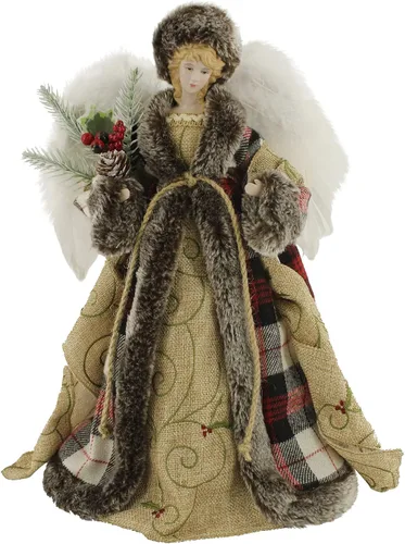Windy Hill 514119 - Decoración de árbol de ángel a cuadros de arpillera floral de 14 pulgadas
