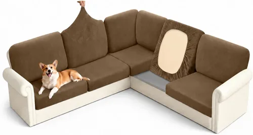 Vista 12 de Arfntevss - Fundas para sofá modular en forma de L de 5 asientos, fundas elásticas ajustadas para cojín de sofá de esquina para perros, protector