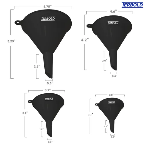 Vista 3 de Juego de 4 embudos de plástico sin BPA para cocinar en cocina, aceite de automóvil, hogar o uso en laboratorio (negro)