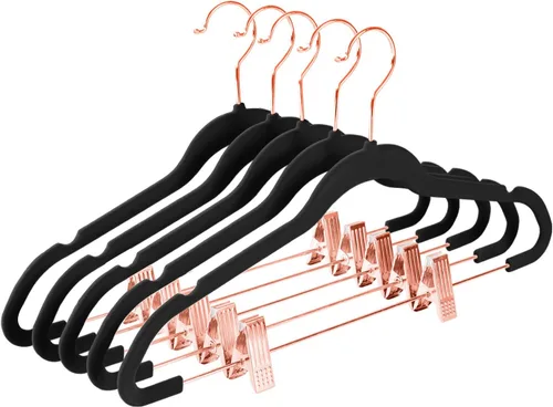 Vista 27 de MIZGI - Perchas premium de terciopelo negro para pantalones con clips ajustables (paquete de 20) Perchas delgadas para faldas - Perchas