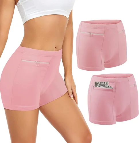 Ropa interior para mujer con bolsillo secreto, paquete de 2 boxers de viaje anti carteristas (rosa)