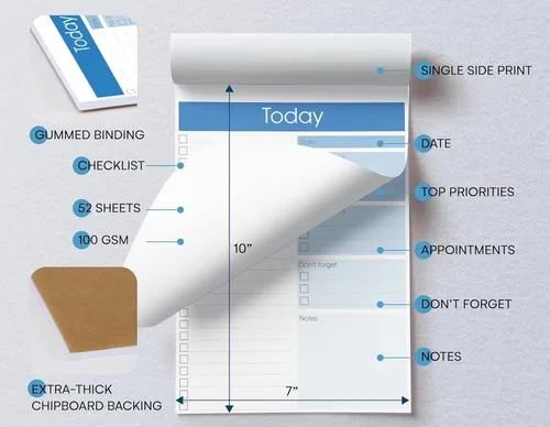 Vista 2 de Better Office Products To Do List Notepad, 7" x 10" Today Note Pad, 52 Sheets, Daily Agenda Productivity Checklist Organizer (1 Pack)