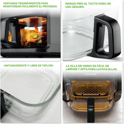 Vista 3 de Nutrichef Freidora de aire de 5.8 cuartos 8 en 1 modos de cocción preestablecidos Cesta transparente para obtener los mejores resultados