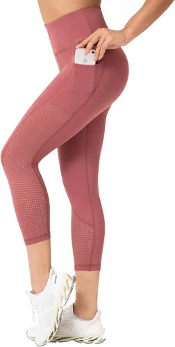 RAYPOSE Leggings de entrenamiento para mujer con bolsillos, talla grande, para gimnasio, cintura alta, pantalones de yoga capri con corte de malla