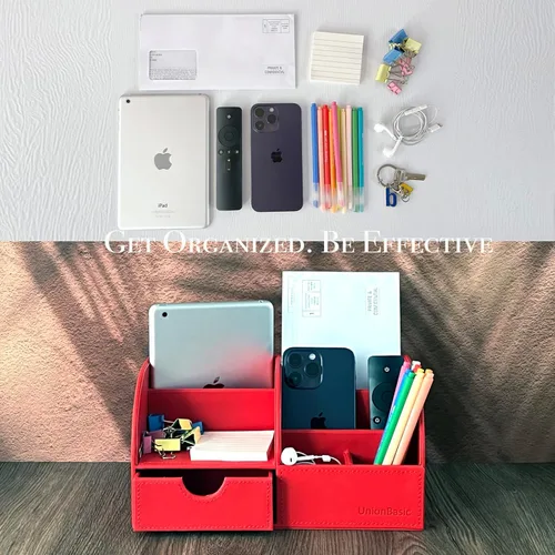Vista 73 de UnionBasic Organizador de escritorio - Caja de almacenamiento multifuncional de cuero para escritorio con soporte para bolígrafos - Para tarjetas