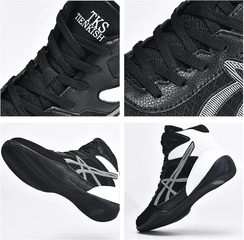 Vista 4 de Zapatos de boxeo unisex, cómodos y profesionales, antideslizantes, botas de boxeo informales, ligeras, duraderas, con malla transpirable