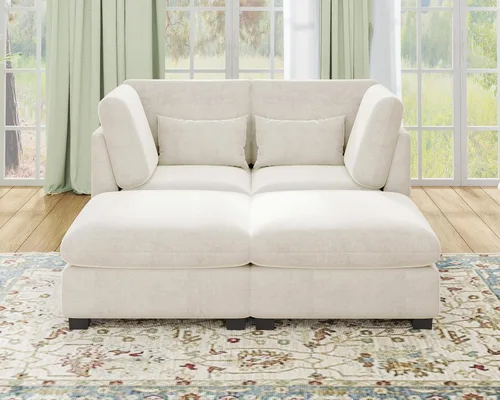 Vista 57 de Sofá Modular de Tamaño Grande, Sofá Seccional de Chenilla Cloud Extra Profundo con Chaise Otomana, Sofá Cama de Chenilla Esponjosa de 5 Asientos