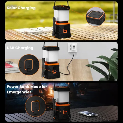 Vista 2 de Linterna LED para campamento, recargable, 1000 lúmenes, portátil con 5 modos de luz, IP44 impermeable 4400 mAh, linterna para tienda de campaña