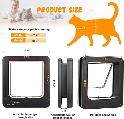 Vista 5 de Puerta inteligente para gatos para interior y exterior, puerta RFID para mascotas con 3 llaves de sensor de collar y 1 control remoto y bloqueo de 4