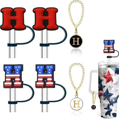 Vista 8 de Haundry Paquete de 4 fundas de popote para vaso Stanley, reutilizable, de 0.394 pulgadas, con 2 piezas de dije de letra inicial, accesorios