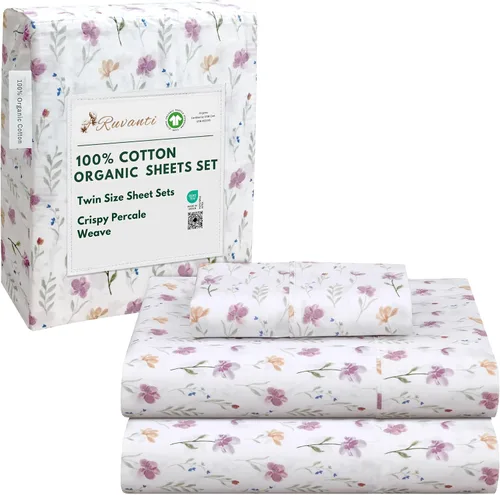 Vista 172 de RUVANTI Juego de sábanas de algodón orgánico 100% tamaño completo, tejido de percal, certificado GOTS, juego de 4 piezas, bolsillo profundo de 15