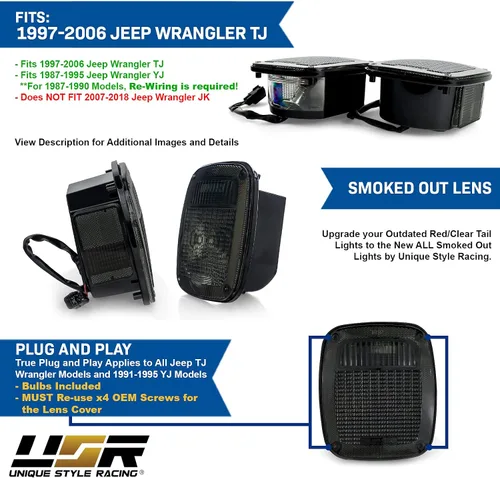 Vista 5 de USR 97-06 Wrangler TJ Faros LED de proyector redondos de 7" Pulgadas H6024 con carcasa negra 6024 Haz alto/bajo, faro sellado H6014 (Par) Compatible