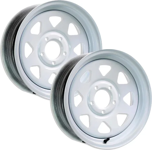 eCustomrim Paquete de 2 ruedas de llanta de remolque 15 x 5 5 lengüetas en 4.5 pulgadas centro radios blancos