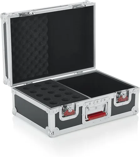 Vista 10 de Gator Cases G-TOUR Series - Carcasa con gotas de espuma para (15) micrófonos con cable y almacenamiento de accesorios (G-TOUR M15)