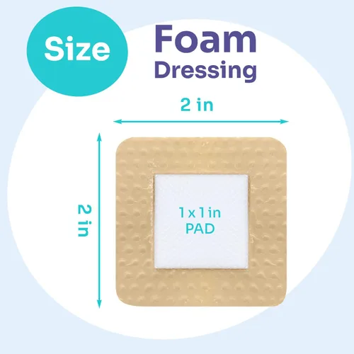Vista 2 de Conkote Apósitos de espuma de silicona de 2 x 2 pulgadas, vendajes grandes para el cuidado de heridas, caja de 10 apósitos