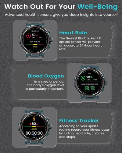 Vista 4 de Reloj inteligente militar para hombre (responderhacer llamadas), 2023 más nuevo reloj inteligente táctico Bluetooth para iPhone Android, rastreador