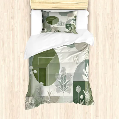 Vista 75 de Ambesonne Monstera - Juego de funda de edredón, estilo escandinavo bohemio, estampado triangular poligonal geométrico, juego de ropa de cama