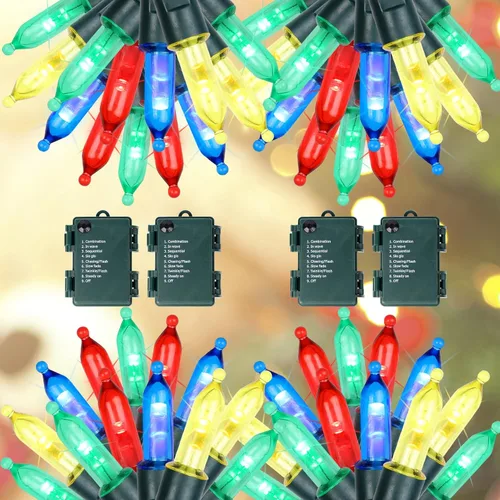 Vista 11 de Blissun Luces de Navidad, juego de 50 luces de alambre verde, mini cadena de luces de Navidad a pilas con 8 modos, luces de hadas de 16 pies