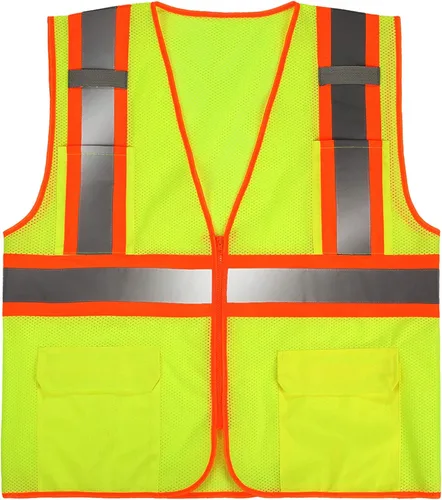 Vista 9 de Chaleco de seguridad reflectante de alta visibilidad con cremallera y bolsillos O/Y, Naranja, Pequeña
