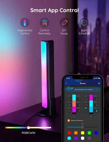 Vista 5 de Govee - Barras de luz LED inteligentes, funcionan con Alexa y Google Assistant, retroiluminación LED WiFi RGBICWW para TV con modos de escena
