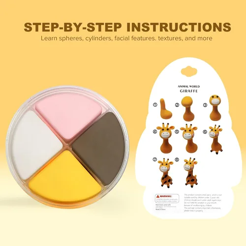 Vista 3 de Kit de arcilla seca al aire – tema de animales, arcilla para modelar para niños, arcilla mágica modelo de bricolaje con herramientas de escultura