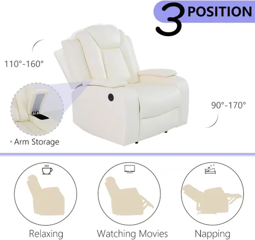 Vista 5 de Juego de sofá reclinable eléctrico de 2 piezas con luces LED, moderno sofá reclinable de cuero de aire y sofá biplaza con mesa auxiliar, muebles