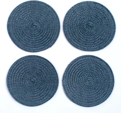 Vista 14 de Juego de 4 posavasos de plástico de polipropileno tejido trenzado redondo (negro)