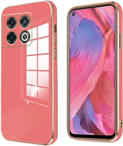 Vista 6 de Compatible con OnePlus 10 Pro Funda de silicona rosa, chapado para OnePlus 10 Pro, funda delgada y suave a prueba de golpes (negro)