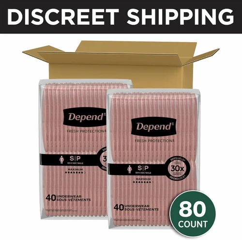 Vista 2 de Depend Fresh Protection - Pañales para adultos, ropa interior para incontinencia y fugas de vejiga posparto para mujer, desechables, máximo
