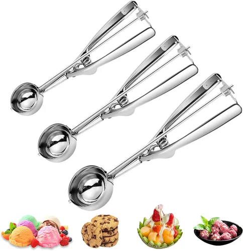3 piezas de cuchara de helado, juego de cuchara de galletas premium, cucharas de acero inoxidable pequeñas/medianas/grandes, cuchara de helado