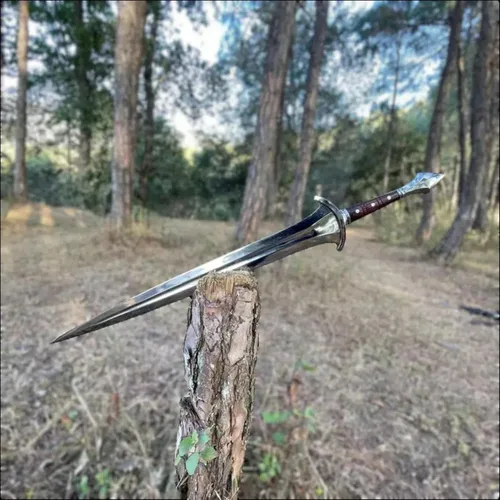 Vista 7 de Qepaa Crafts® Espada de acero damasquino hecha a mano estilo vikingo real Hoja de filo completo con mango de madera y vaina Réplica medieval