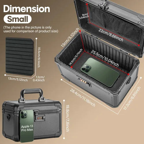 Vista 2 de LOCKCURX Caja de bloqueo de aleación de aluminio con código, caja de almacenamiento con cerradura para medicamentos, efectivo, teléfono y objetos