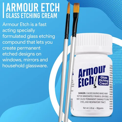 Vista 3 de Crema para Grabado de Vidrio Armour Etch - Tamaño Inicial de 2.8oz - Incluye Pinceles de Aplicación Moshify
