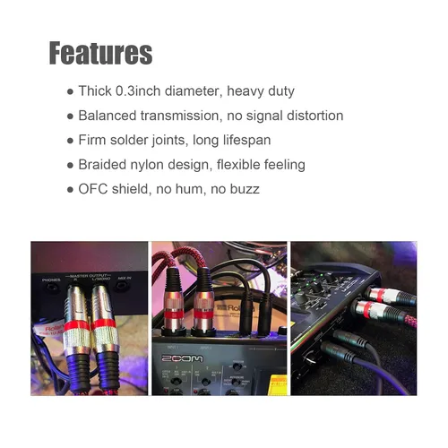 Vista 7 de Cable XLR macho a TRS de 1/4 de pulgada equilibrado, adaptador de cable de micrófono estéreo a XLR de 3.3 pies, trenzado de nailon, blindado