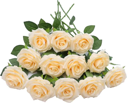 Vista 13 de LVEFIT 12 rosas artificiales de seda de color naranja quemado, ramo de rosas de seda de tallo largo para bodas, despedidas de soltera, fiestas