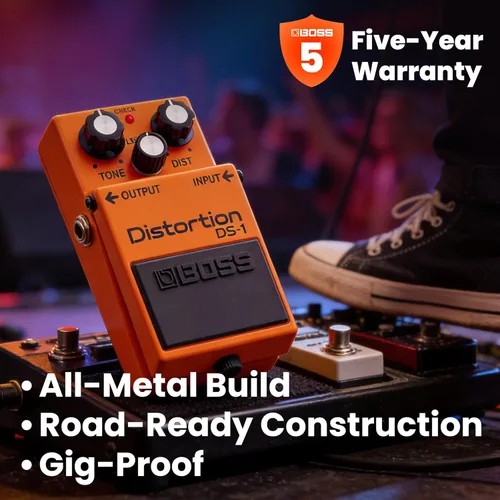 Vista 7 de Boss Paquete de distorsión DS-1 con cable de instrumento Gearlux, cable de conexión, púas y paño de pulido de Austin Bazaar