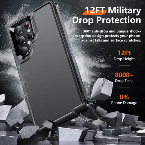 Vista 2 de Temdan Funda pesada a prueba de golpes para Samsung Galaxy S22 Ultra, con 2 unidades [protector de pantalla suave + protector de lente de cámara]