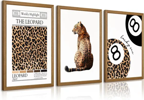 Trendy Leopard Wall Art Cheetah Print Canvas Wall Decor 8 Ball Poster Preppy Room Aesthetic Pictures Funky Coquette Vintage Prints Y2k Fashion Lucky