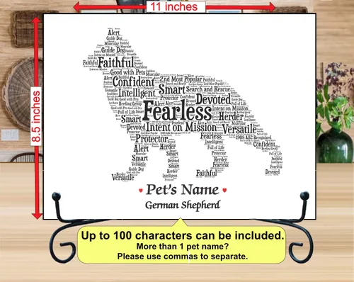 Vista 2 de German Shepherd Personalize Dog Wall Art Print Home Decor Gift Wrapped Custom Name Pet Loss Memorial Present for Owners USA Handmade