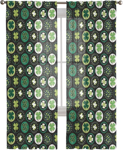 Semi Sheer Curtains Panel 108 Inch Length Clover Round Filling Voile Chiffon Rod Pocket Window Treatment Drapes Cortinas Light Filtering Home Décor